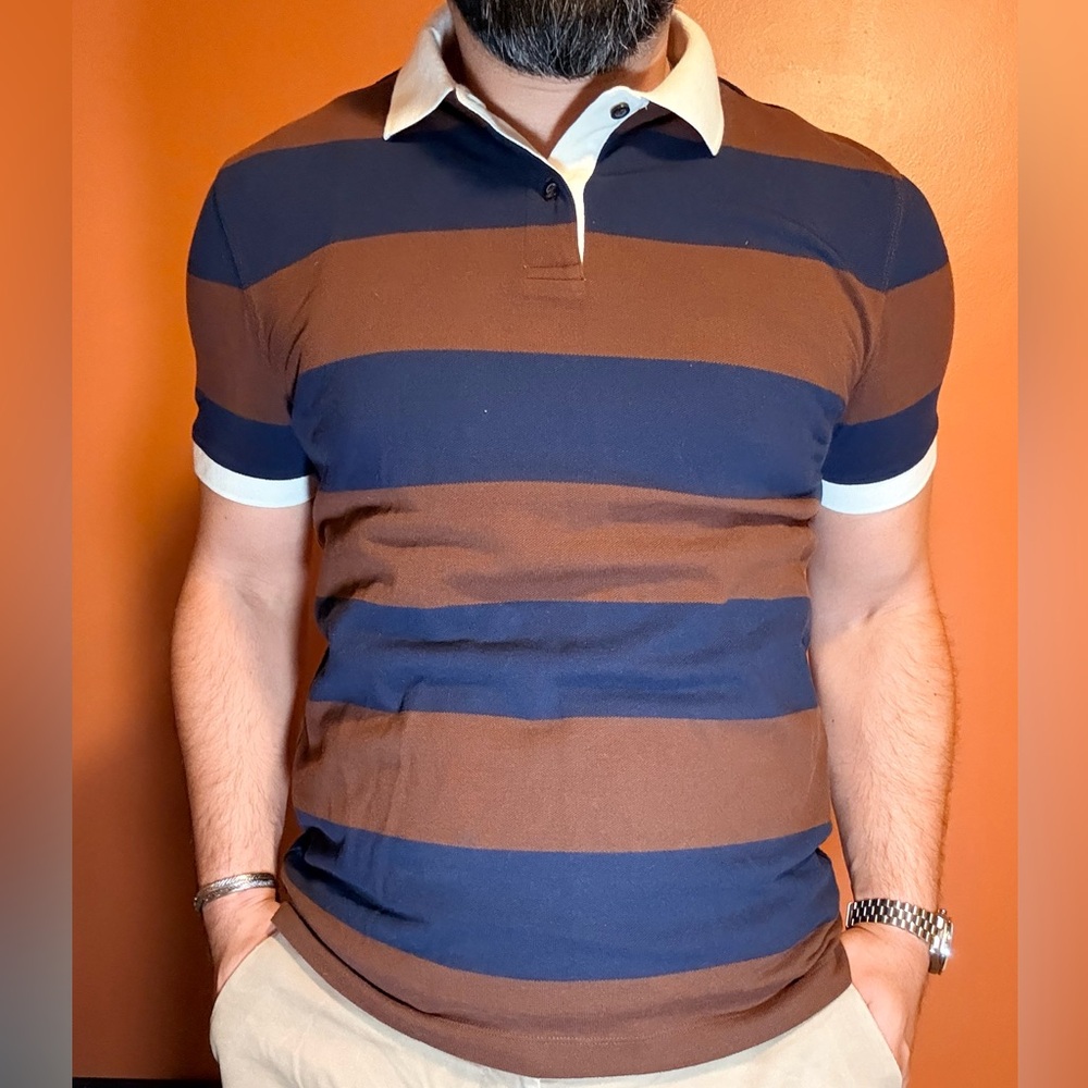 Banana Republic Men's Polo - Navy and Brown Stripes